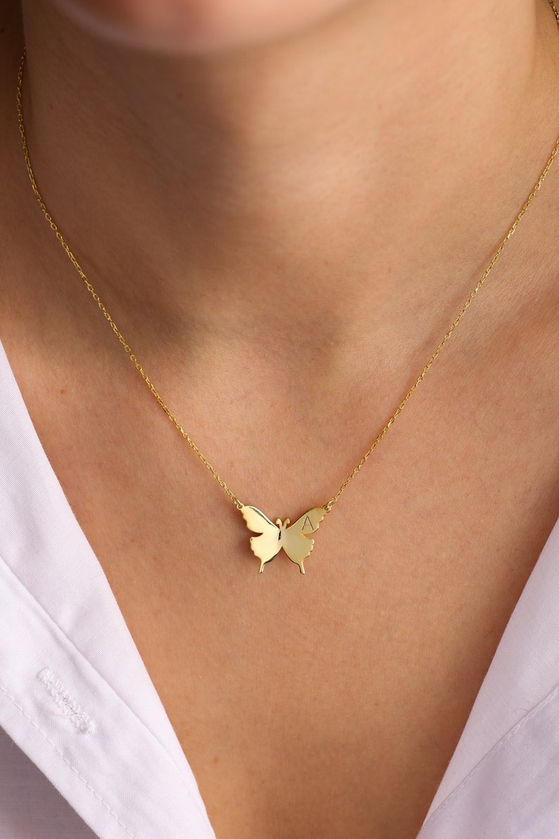 Butterfly Necklace, Name Necklaces, Initial Necklace, Butterfly initial Necklace, Gifts for her, Mothers Day Gift , Gift for mom image 1