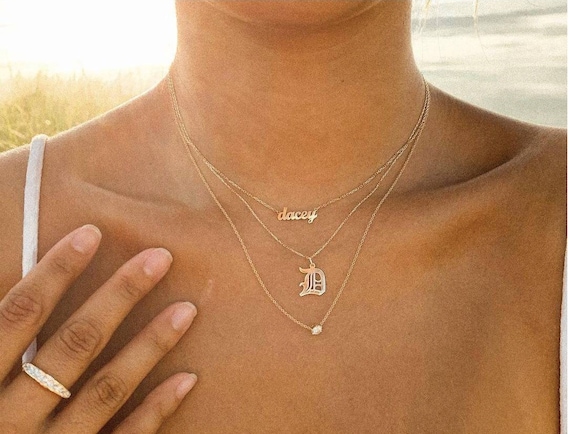 14k Solid Gold Name Necklace mini Name 