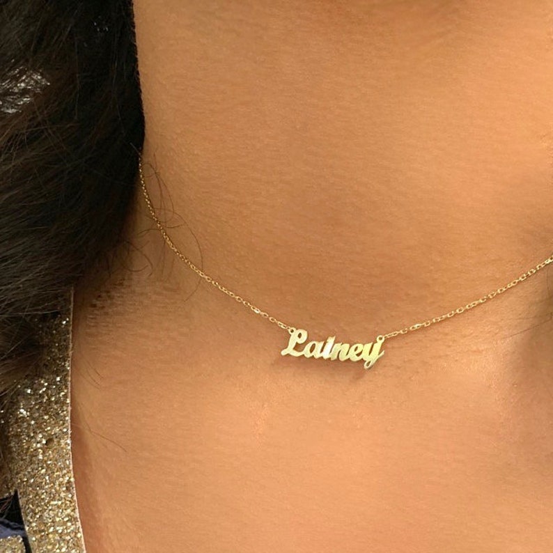 14k solid gold Name necklace ,Mini Name Necklace ,Name Necklace,Personalized Jewelry ,Personalized Gifts ,Gifts for her, Mothers day gift image 3