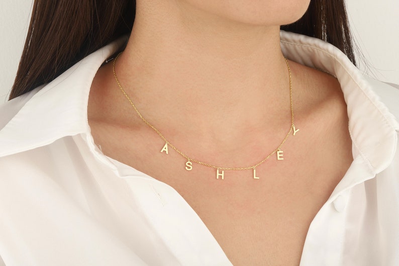 14k solid gold Name Necklace , Personalized Jewelry , Personalized Gifts, Gifts for her , Valentines Day Gifts, Personalized Letter necklace image 2