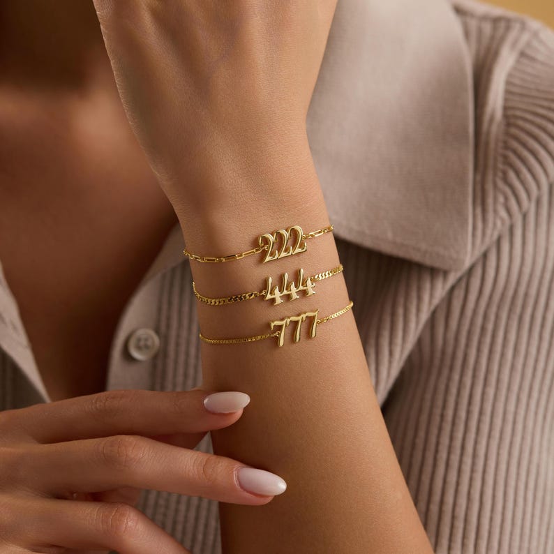 Änglanummerarmband, 111, 222, 333, 444, 555, 666, 777, 888 999, Lyckonummerarmband, Nummerarmband, Mors dag-present, Present till henne bild 8