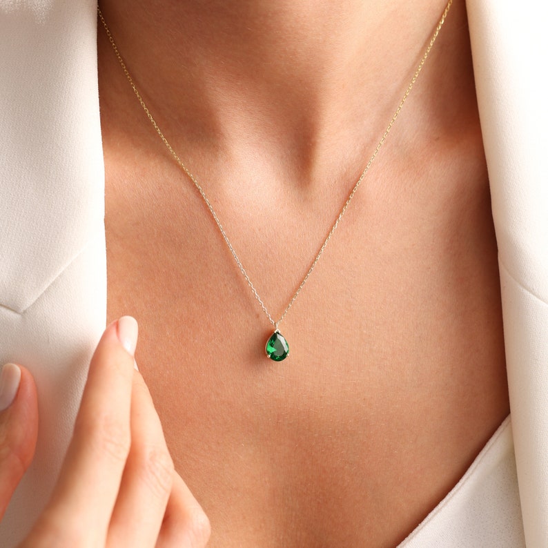 Emerald Necklace, Sapphire September Birthstone Necklace , Teardrop Emearld Necklace, Mothers Day Gift , Anniversary necklace gifts for her image 6