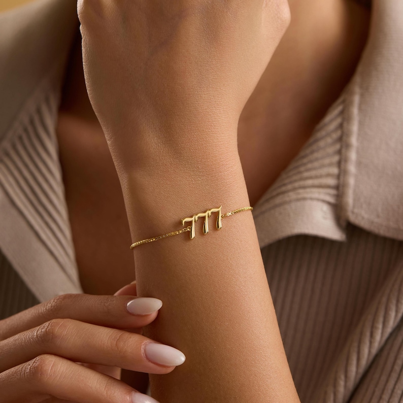 Änglanummerarmband, 111, 222, 333, 444, 555, 666, 777, 888 999, Lyckonummerarmband, Nummerarmband, Mors dag-present, Present till henne bild 2