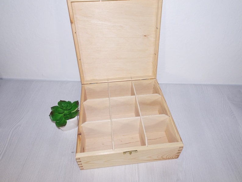 Wooden Box / Wooden Tea Box / 9 Compartments / Unpainted or Etsy