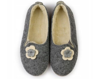 Women Warm Real Sheep Wool Moccasin, Gray Wool Moccasin, Comfortable Moccasins