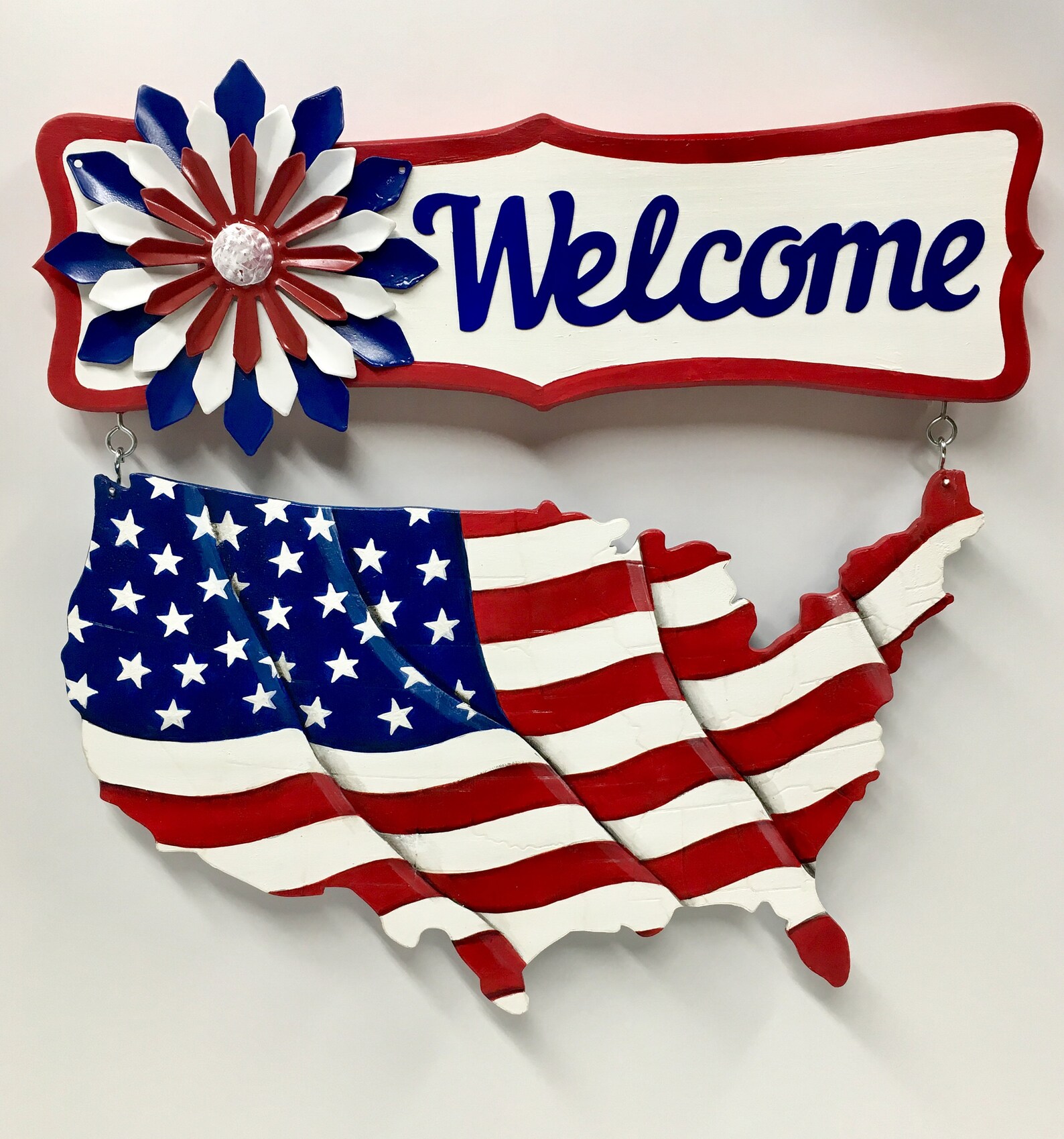Wooden Patriotic Welcome Sign American Flag Hand Painted | Etsy