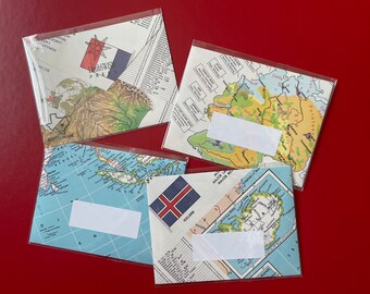 Recycled, eco-friendly, handmade, labeled envelopes + blank notecard sets