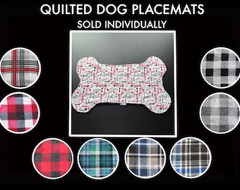 Plaid Dog Placemat: Personalized Bone-Shaped Flannel Pet Mat