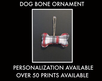 Personalized Flannel Dog Bone Ornament, Custom Dog Name