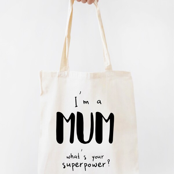 100% Bio-Baumwolltasche "Superpower Mum/Dad" fairtrade, OEKO-TEX