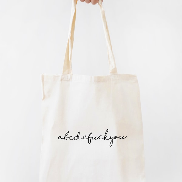 100% organic cotton bag "abcdefuckyou" personalised, in the color of your choice, fair trade, OEKO-TEX