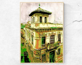 La Casa de l'Aigua – Architecturale plakkaatverf van een historisch Spaans gebouw