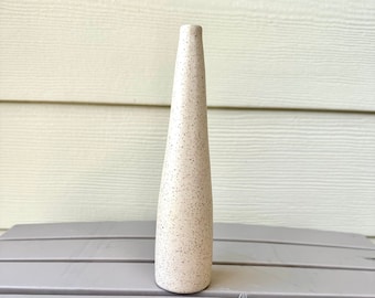 Bud Vase, Vintage Portuguese Artist Made Contemporary One Flower Beige Speckled Cylinder Vase, Japandi/Boho Style