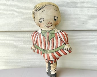 Dolly Dingle Doll, Antique 1900’s Cloth Lithograph Double Sided Hand Sewn, Art Fabric Mills Style, Grace Drayton “Bobby”, Vintage Pillow