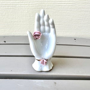 Hand Ring Dish, Vintage Ceramic White Hand W/Pink Roses Figurine, Bridgerton/Regency Style Decor