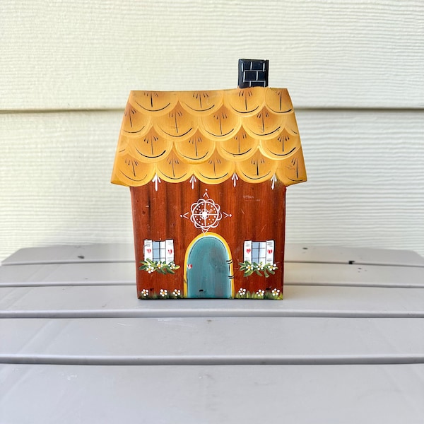 Cottage Napkin Holder, Vintage Hand Painted Wood Cozy Cabin Country/Grandmacore Kitchen Decor, Artist Signed