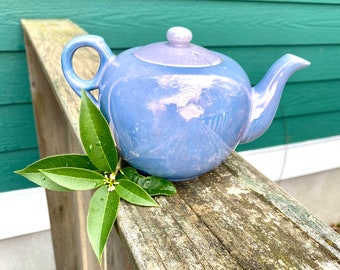 Periwinkle Blue Vintage Japanese Blue Floral Lusterware Hand Painted Teapot Orange