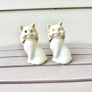 2 Cat Perfume Bottles, Vintage Avon “Sweet Honesty” Beige Milk Glass, Grandmacore Decor Kittens