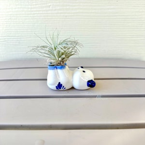 Teddy Bear Toothpick Holder, Vintage Ceramic Delft Blue Holland Style Airplant Holder