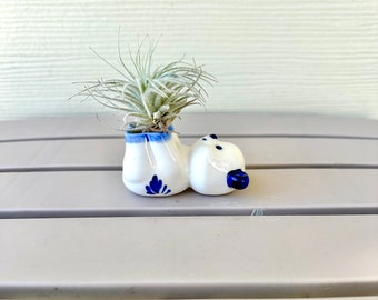 Teddy Bear Toothpick Holder, Vintage Ceramic Delft Blue Holland Style Airplant Holder