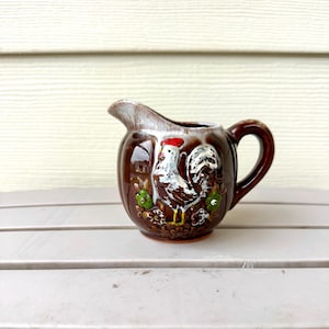 Rooster Creamer, Vintage Brown Drip Ceramic Small Milk Pitcher, Country Kitchen/Farmhouse Decor