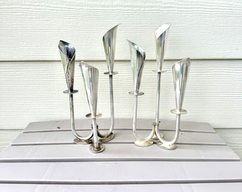 2 Triple Candlestick Holders, Vintage Silver-Plated Hans Jensen Calla Lily Denmark Modernist Candelabras, Scandinavian MCM