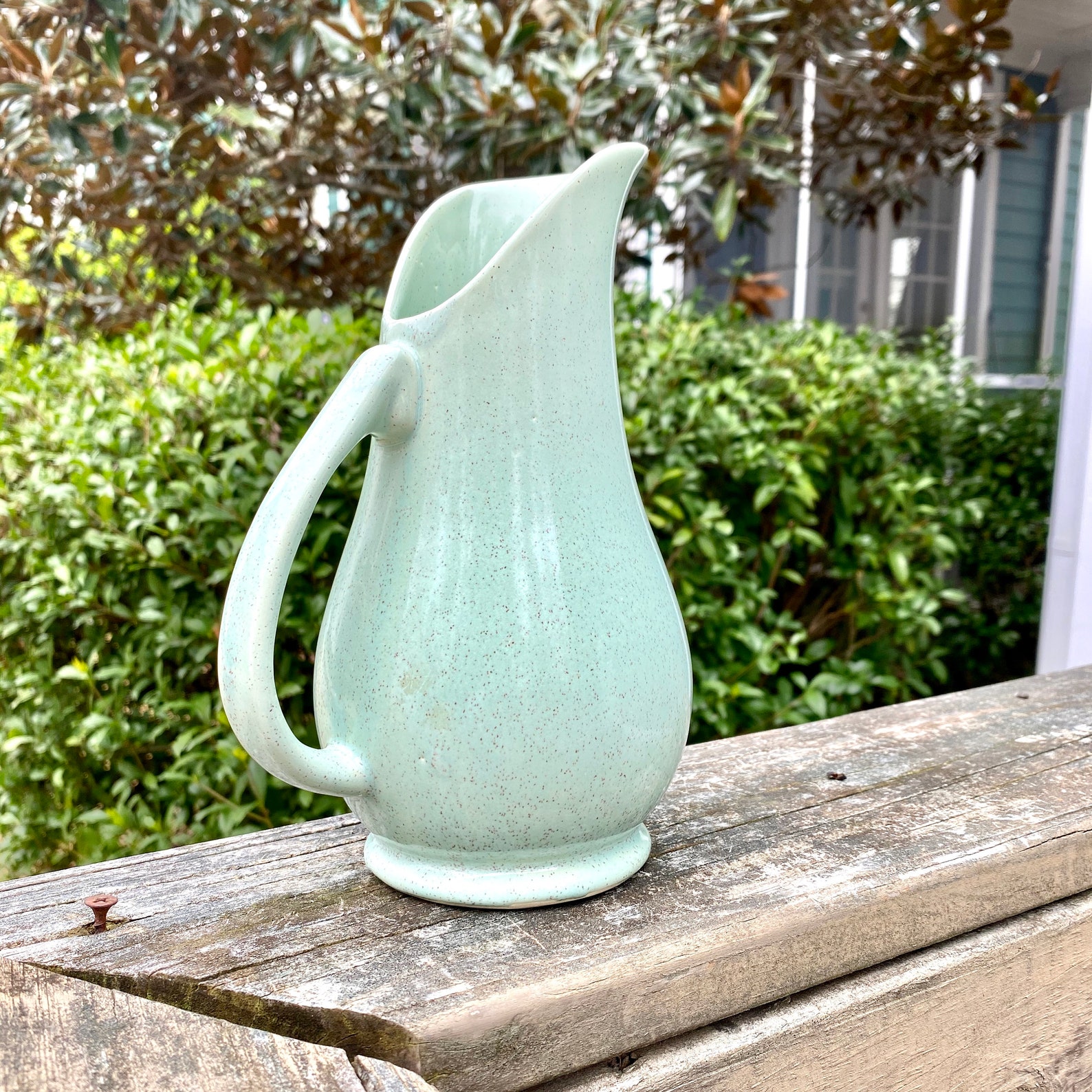 Vintage Speckled Brush McCoy Pottery USA Green Pitcher 932 Etsy