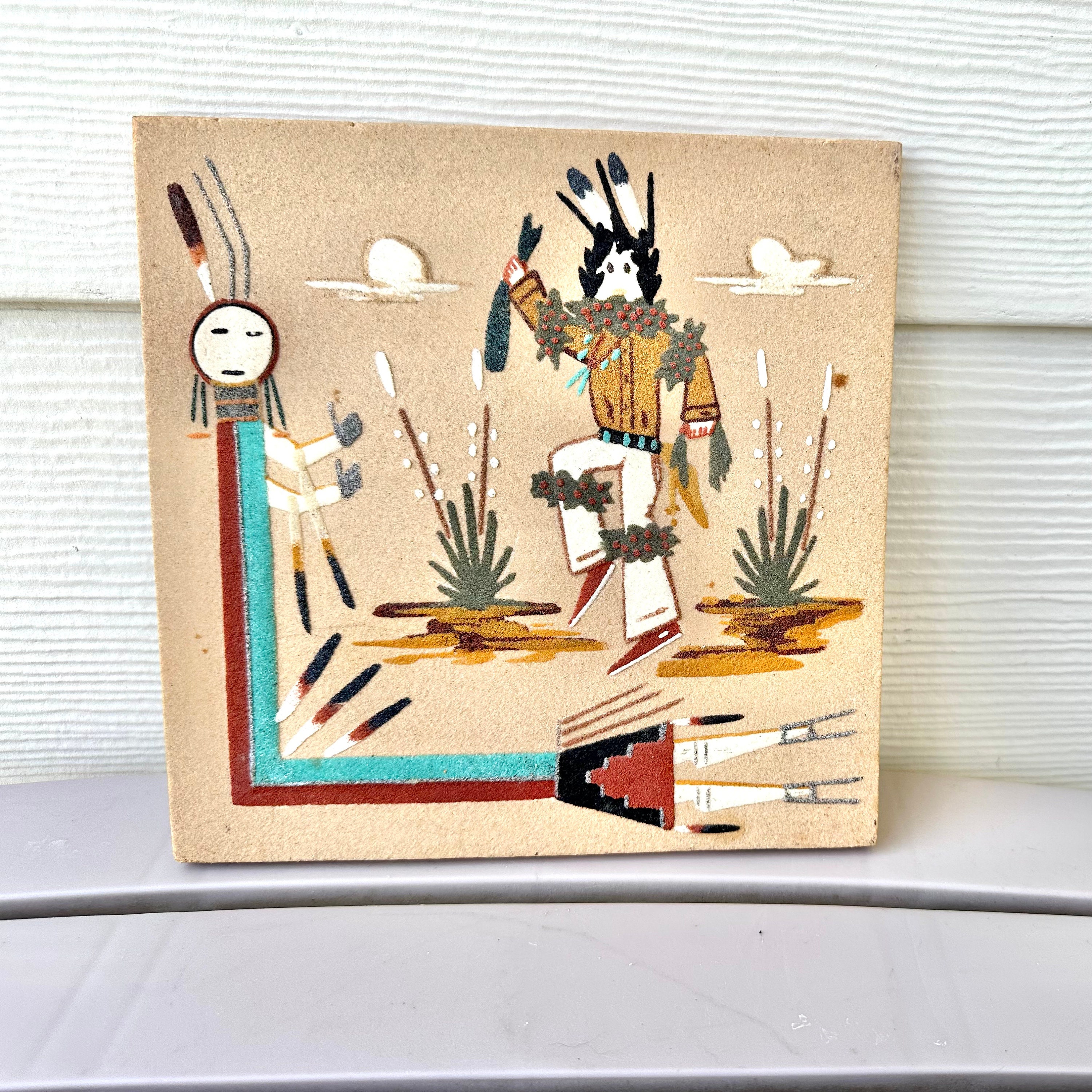 Navajo Sand Painting, Vintage Artist Signed, E. Jinn, Native
