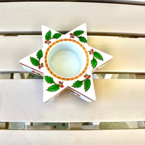 Christmas Star Candle Holder, Vintage Ceramic German Hutschenreuther Holiday Themed Votive Tea Light Holder