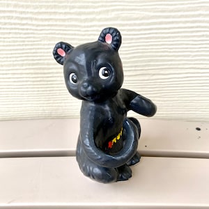 Black Bear Spoon-Salt & Pepper Shaker Holder, Vintage Ceramic Mountain Souvenir, Hunt Club/Mtn Lodge Kitchen Decor, Retro Spoon Rest