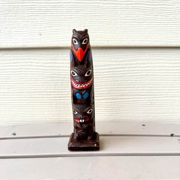 Totem Pole, Vintage Resin Souvenir Native American Alaska Three Carved Animal Deities/Spirits Tabletop Art