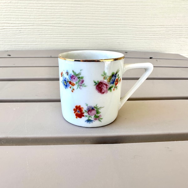 Bareuther Bavaria Demitasse Cup, Vintage Ceramic Floral Espresso Cup, Germany US-Zone, Hand Painted Flower Bouquets, Grandmacore Decor