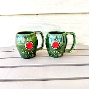 2 D.O.M. Benedictine Mugs, Vintage McCoy USA Green Glaze Red Seal Coffee Cups, Retro Barware