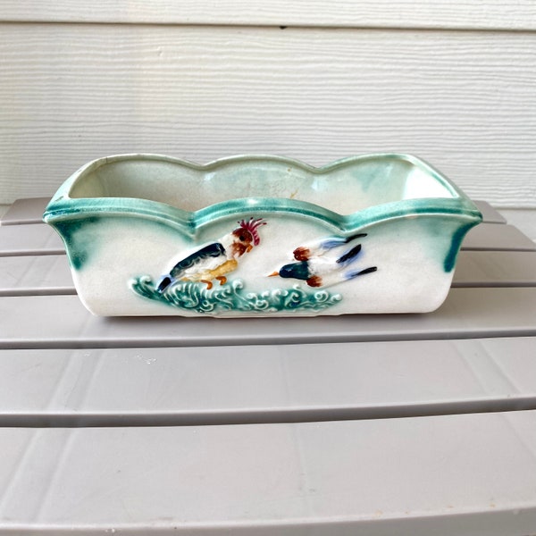 Parrot Indoor Planter, Vintage Ceramic Rectangle Mid-Century Made In Japan Bird Indoor Garden, Boho/Shabby Chic Decor, Bathroom Organizer