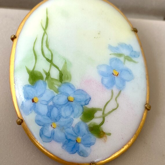 Edwardian Floral Brooch, Antique Hand Painted Por… - image 10