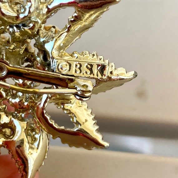 B.S.K. Faux Pearl Floral Brooch, Vintage Gold Met… - image 7