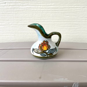 Gouda Holland Mini Pitcher, Vintage Ceramic Irene Royal 4365 Floral Miniature Vase, Beautiful Hand Painted Yellow Flower Design
