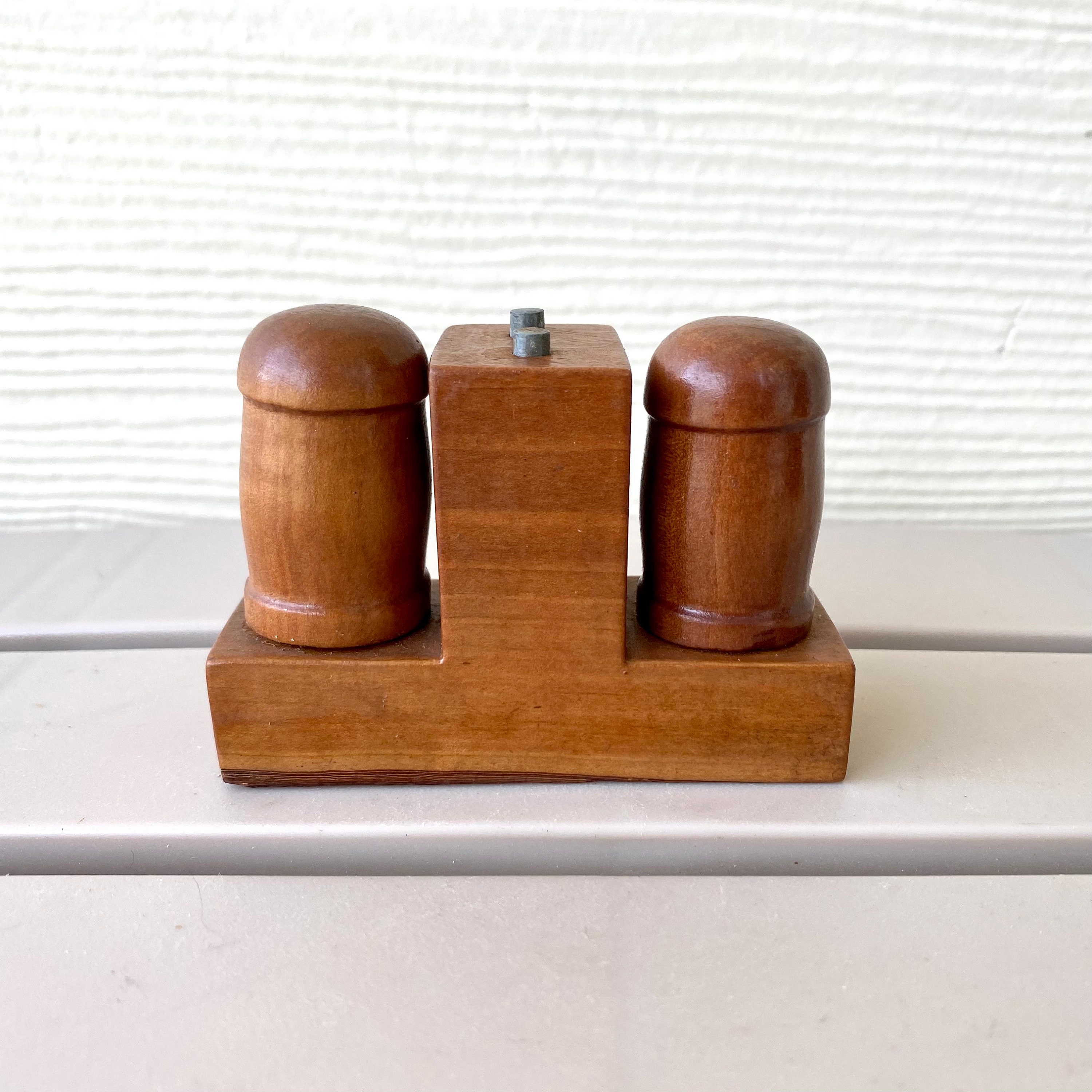 Vintage Carvanite MPC Art Deco Push Button Salt & Pepper Shakers