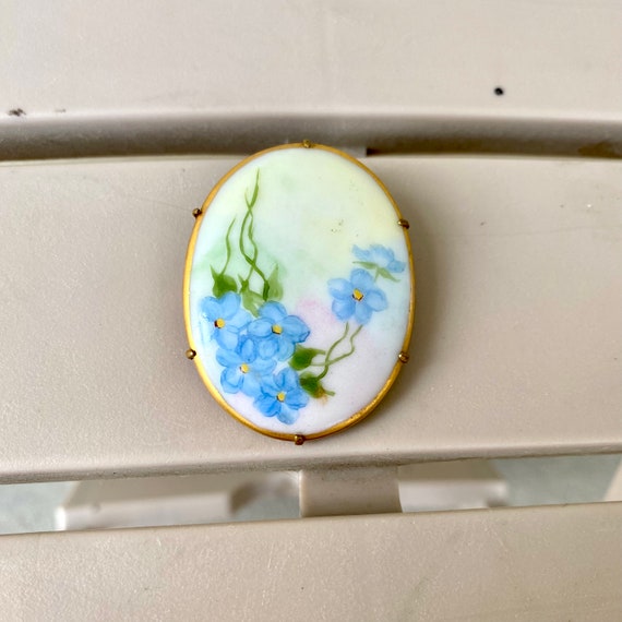 Edwardian Floral Brooch, Antique Hand Painted Por… - image 7