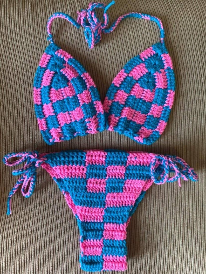 DIGITAL Download Crochet Checkered Bikini Set Pattern RaeCheckeredBikini set image 3