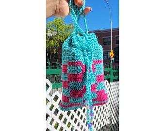 Checkered crochet mini bag 8 by 5 inches