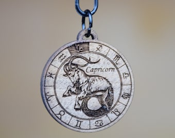 Capricorn zodiac sign keychain, Premium wooden keychain, wood keychain, Horoscope, zodiac signs, Birthday gift