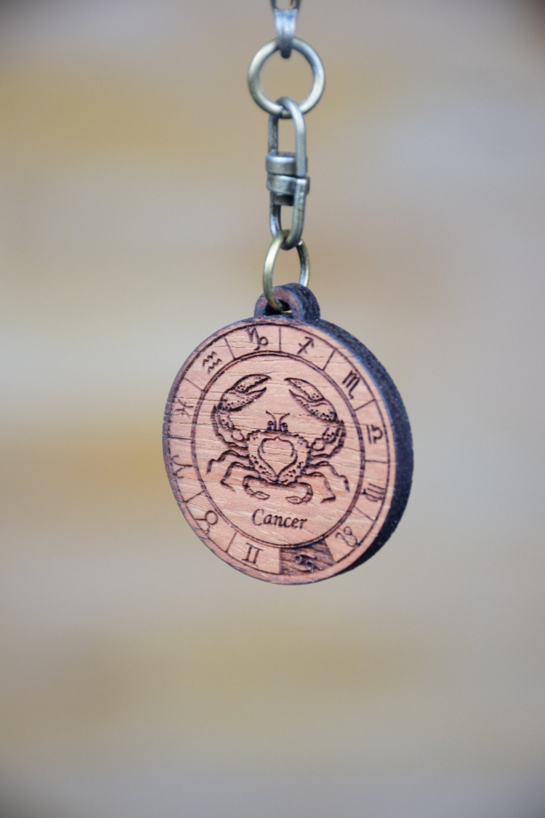 Cancer Zodiac Sign Keychain, Premium Wooden Keychain, Wood Keychain ...