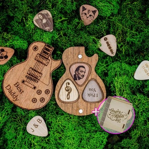 Personalized guitar pick with case for Valentines day, Gift for Dad, Wooden guitar pick, Personalized pick, Gifts for him, Guitar pick image 3