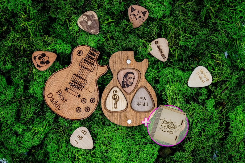 Personalized guitar pick with case for Valentines day, Gift for Dad, Wooden guitar pick, Personalized pick, Gifts for him, Guitar pick image 3