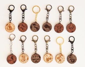 Zodiac Keychain, Premium wooden horoscope keychain