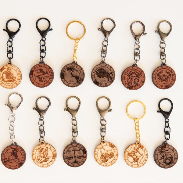 Zodiac Keychain, Premium wooden horoscope keychain