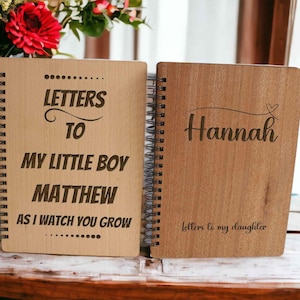 Diario personalizado con 'Cartas para mi pequeño niño/niña/hijo/hija', cuaderno grabado en madera, libro de recuerdos, regalos para mamá primeriza