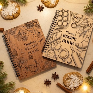 Personalisiertes Holzrezept Spiralblock Notizbuch Geburtstags Geschenk für Sie Individuelles KochBuch Personalzied Rezeptbuch Spiralblock Koch Geschenk
