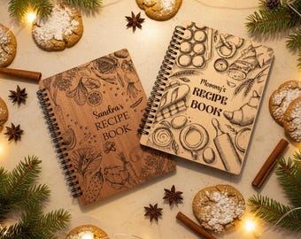 Personalized Wood Recipe Spiral Notebook Birthday Gift for Her Custom CookBook Personalzied Recipe Book Wooden Spiral Notebook Cooking Gift